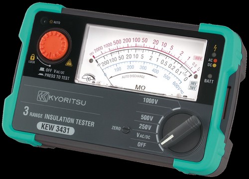 Měřič izolačního stavu Kyoritsu KEW 3431 s napětími 250, 500 a 1 000 V
