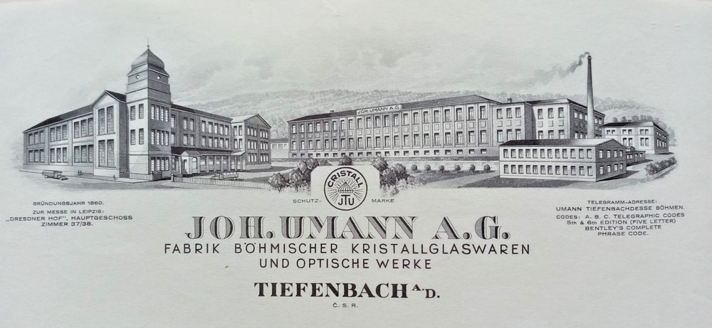 Firma Johann Umann Detail hlavičkového papíru s vyobrazením firemních budov, 1939 (Státní okresní archiv Most)