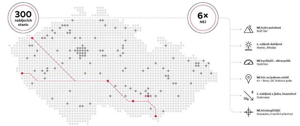 Mapa nabíjecích stanic ABB v ČR