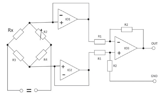 Obr. 3. Můstek s operačními zesilovači
