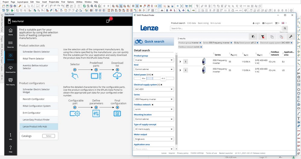 Uživatelům databáze stačí jen pár kroků pro nalezení vhodného měniče Lenze řady i550 pomocí konfigurátoru Lenze Easy Product Finder