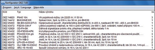 Ukázka z programu Sichr do Konfigurátoru OEZ
