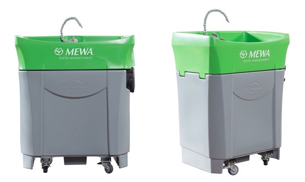 Obr. 1. Mycí stůl MEWA Bio-Circle je k dostání v praktickém servisu pronájmu. Zákazníci mají na výběr z modelů MEWA Bio-Circle Mini GT (s kolečky) a MEWA Bio-Circle Maxi GT (s volitelnými kolečky)