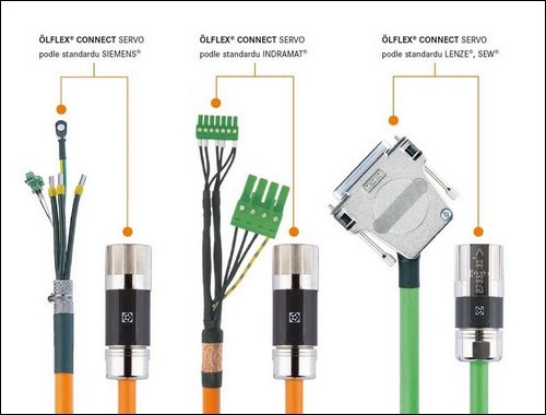 Příklad ÖLFLEX® CONNECT SERVO: servokonfekce podle průmyslových standardů SIEMENS, INDRAMAT, LENZE a SEW