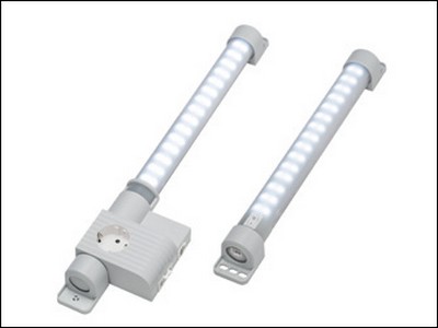 Varioline LED 121 s modulem pro zásuvku a přípojkou pro externí dveřní kontakt (vlevo), LED 021 Varioline lampa s vypínačem bez zásuvky (vpravo)