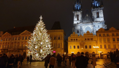 Vánoční strom na Staroměstském náměstí už svítí